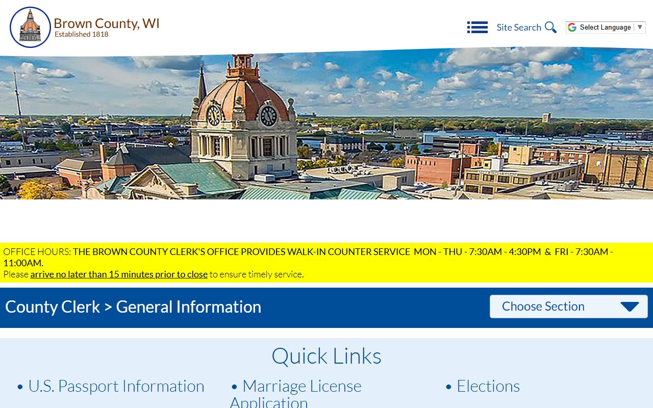 Green Bay Birth Records on the Brown County Clerk general information page