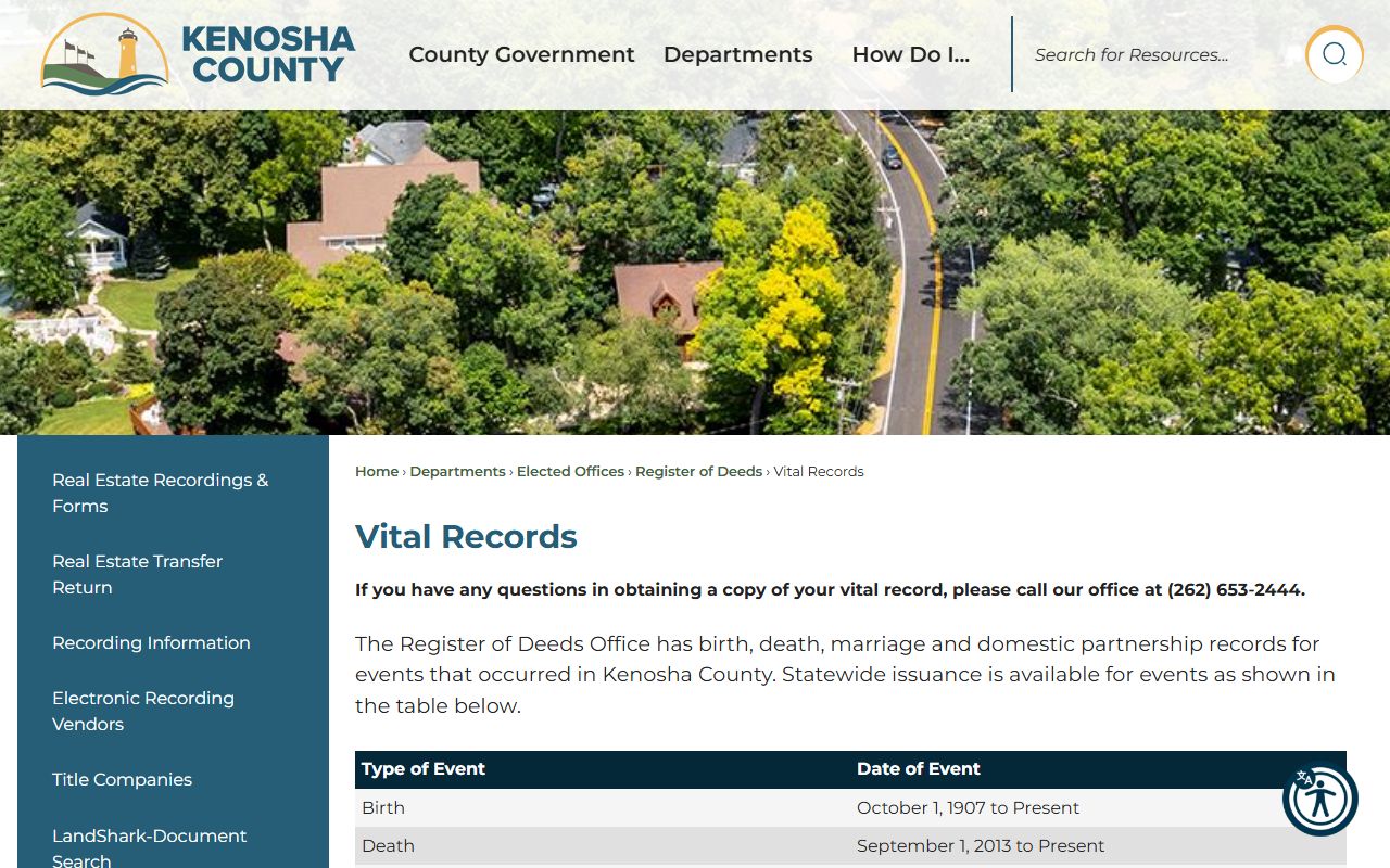 Kenosha Birth Records on the Kenosha County vital records page