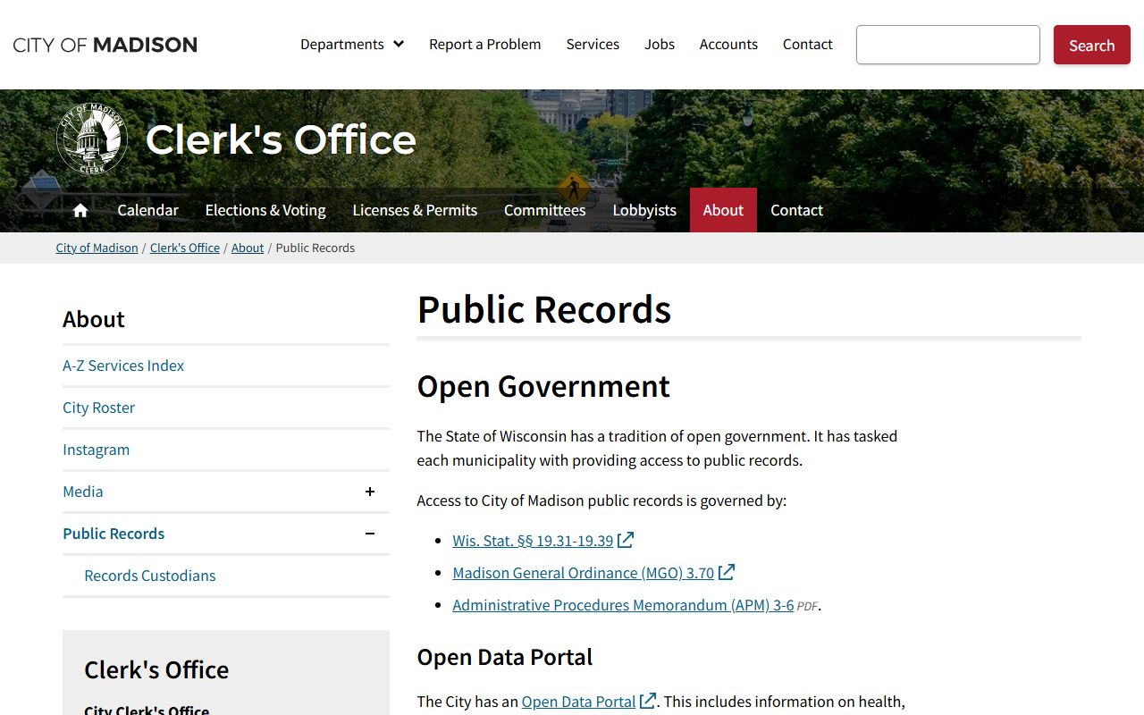 Madison Birth Records on the City of Madison Clerk public records page