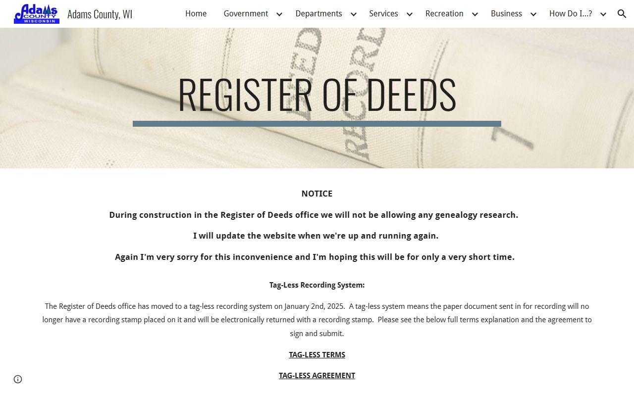 Adams County Birth Records Register of Deeds office