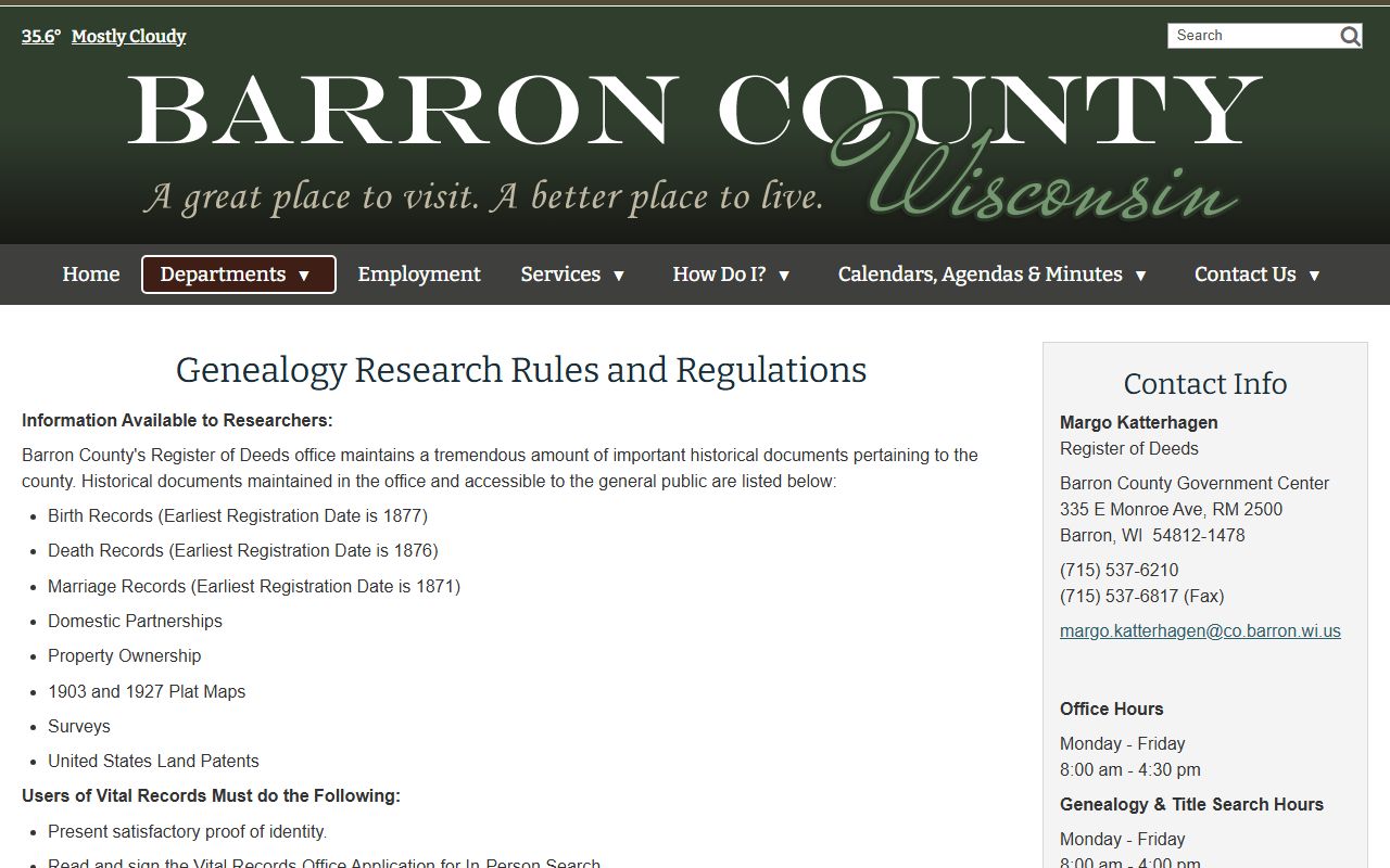 Barron County Birth Records genealogy rules page