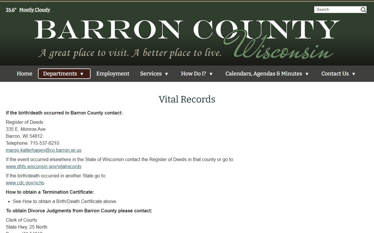 Barron County Birth Records county vital records page