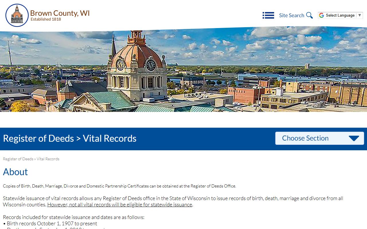 Brown County Birth Records register of deeds office