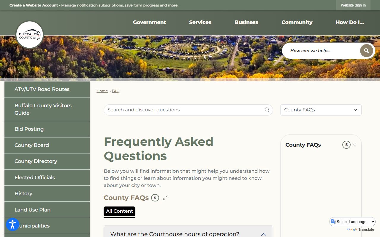 Buffalo County Birth Records FAQ page