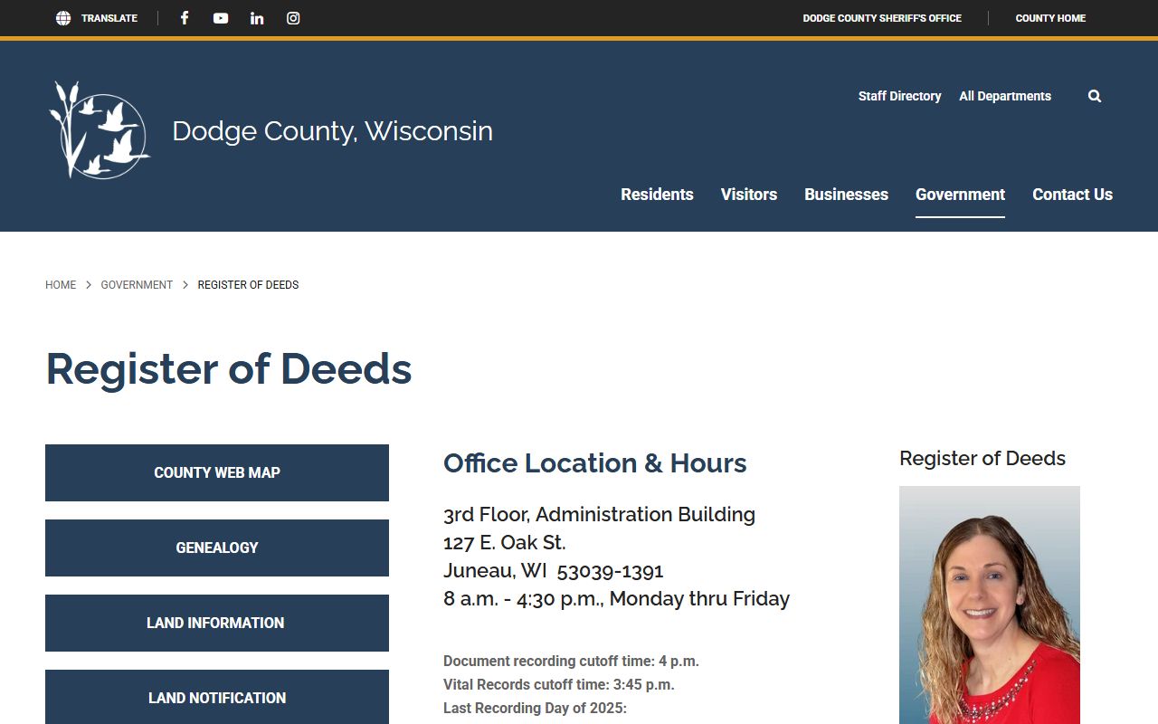 Dodge County Birth Records Register of Deeds office