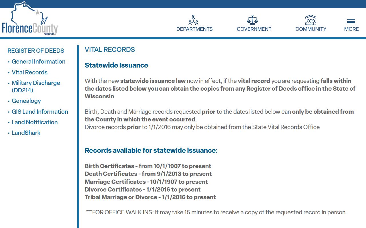 Florence County Birth Records vital records page