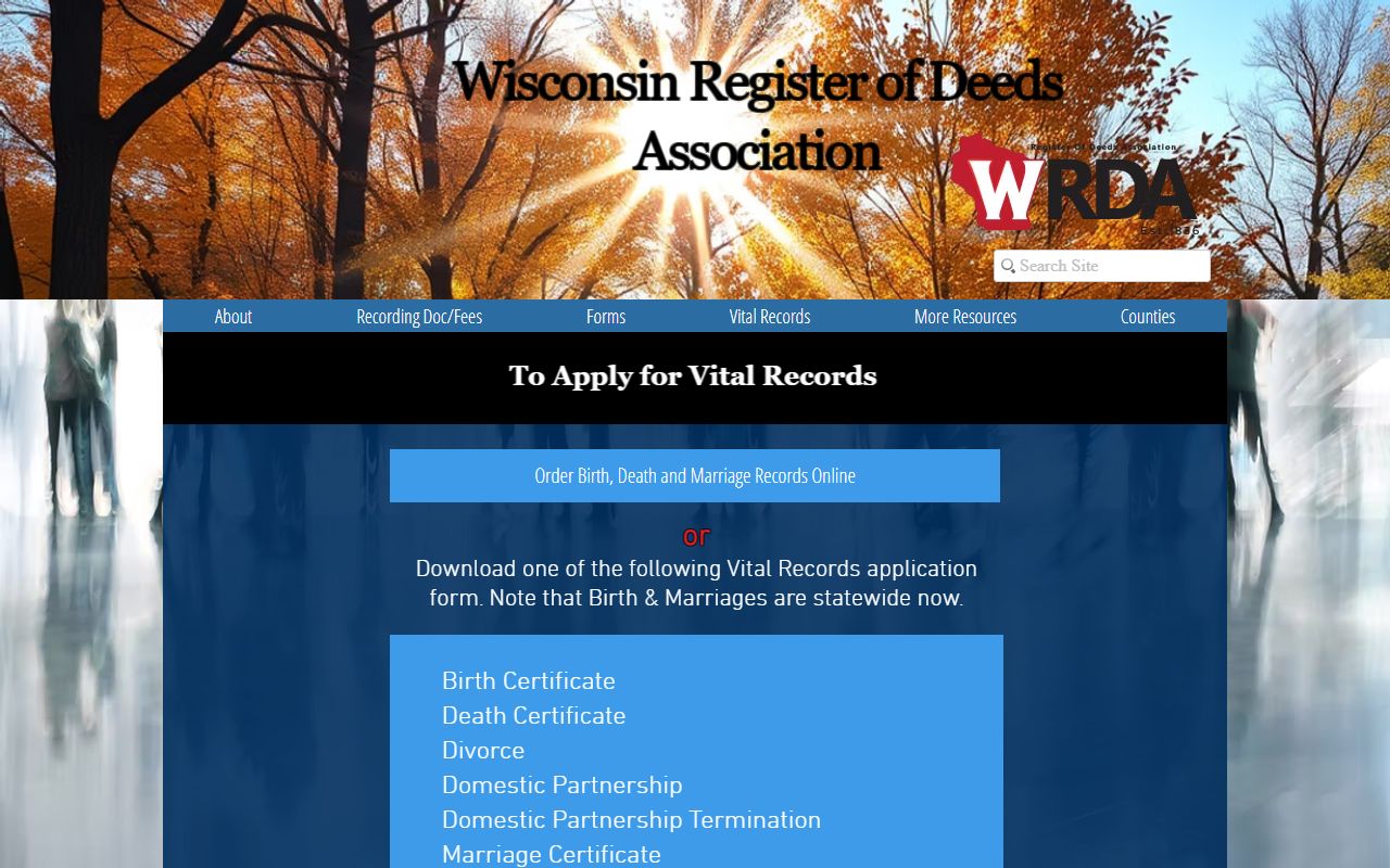 Forest County Birth Records WRDA forms page