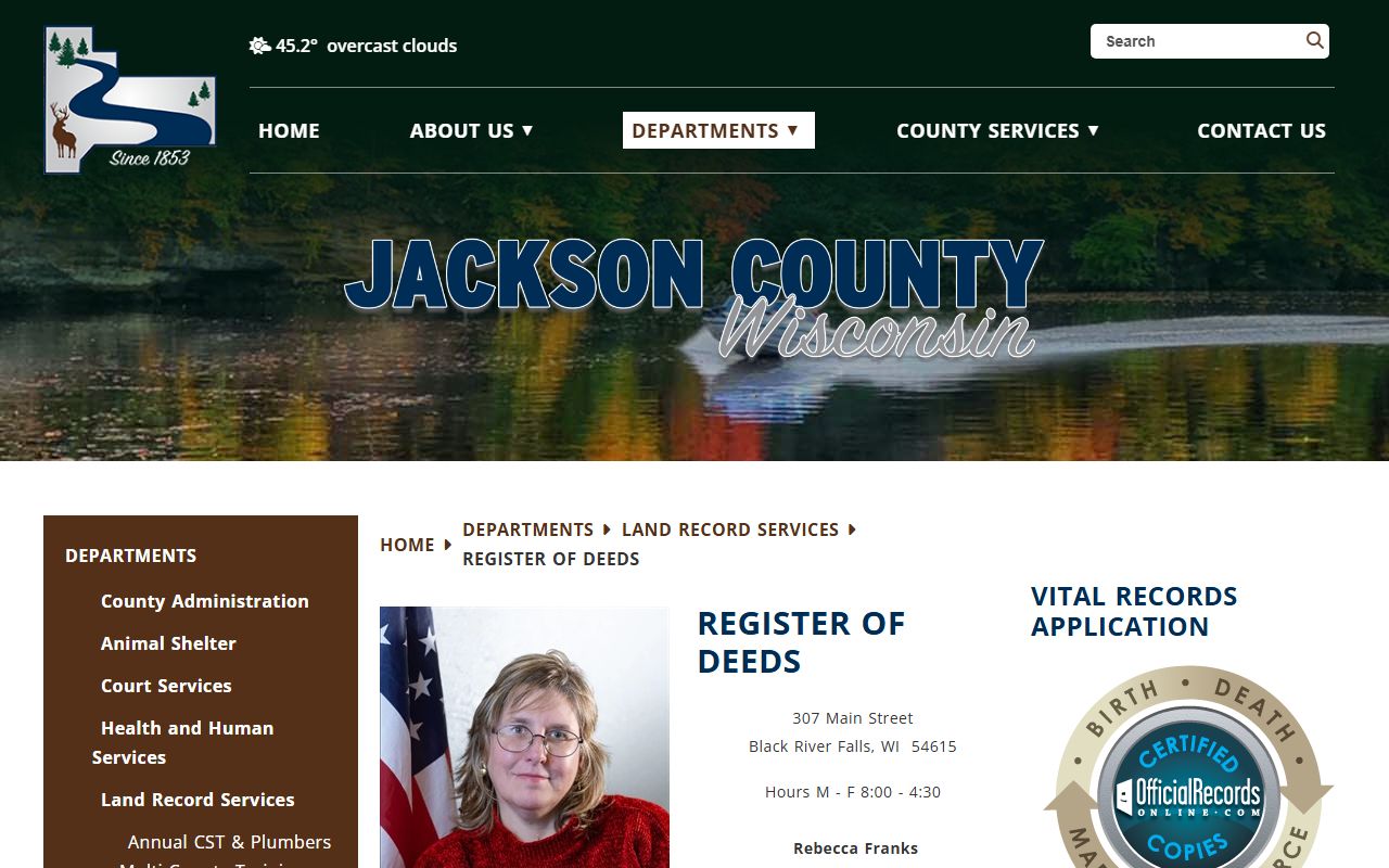Jackson County Birth Records Register of Deeds office