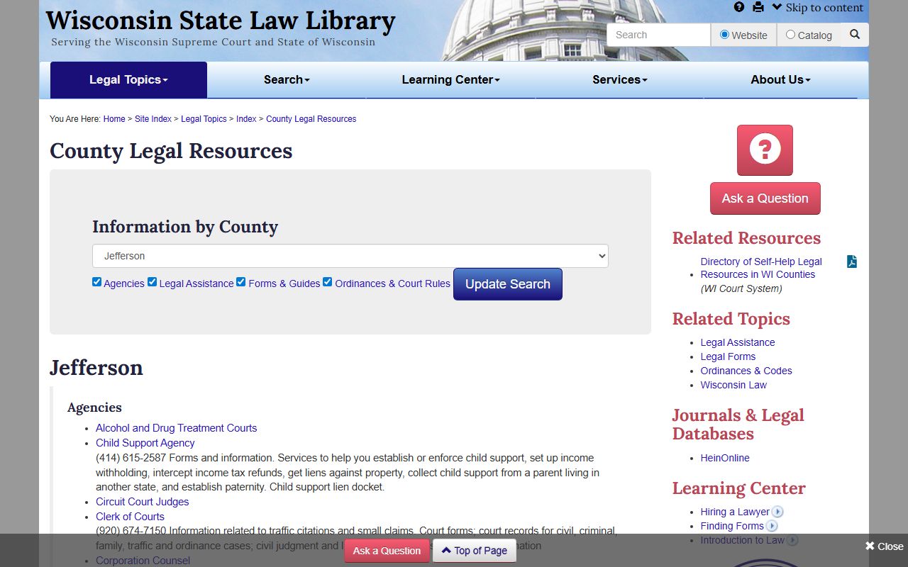 Jefferson County Birth Records Wisconsin law library page