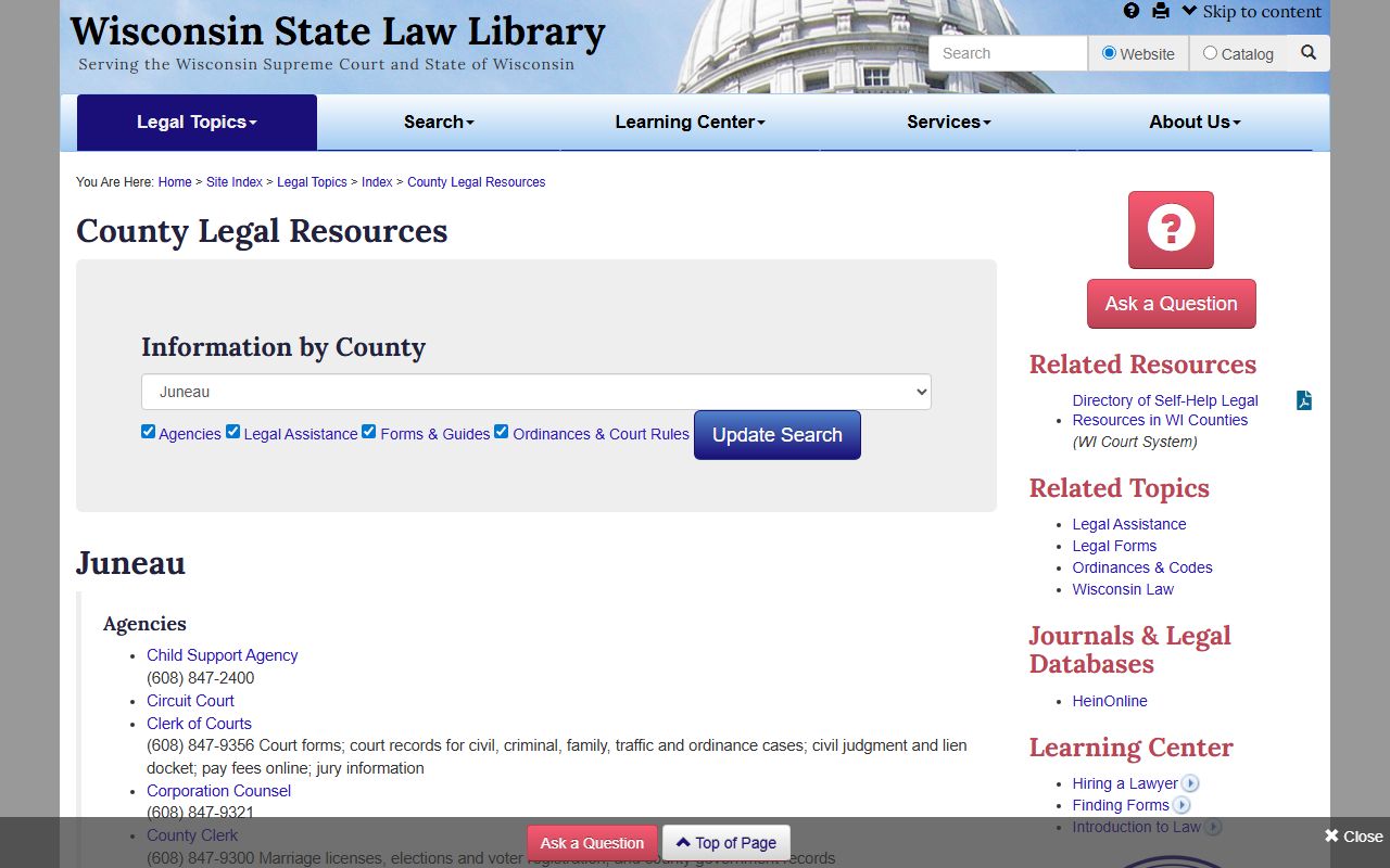 Juneau County Birth Records Wisconsin State Law Library page