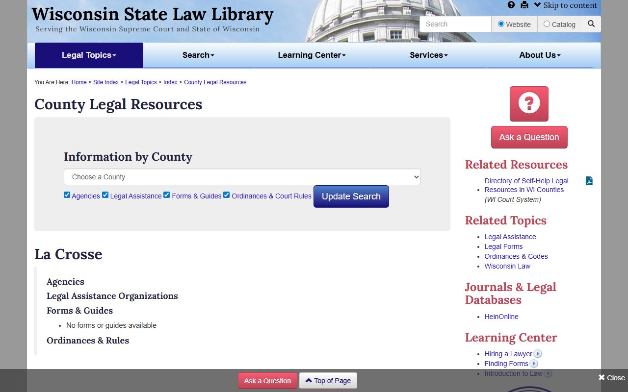 La Crosse County Birth Records Wisconsin State Law Library page