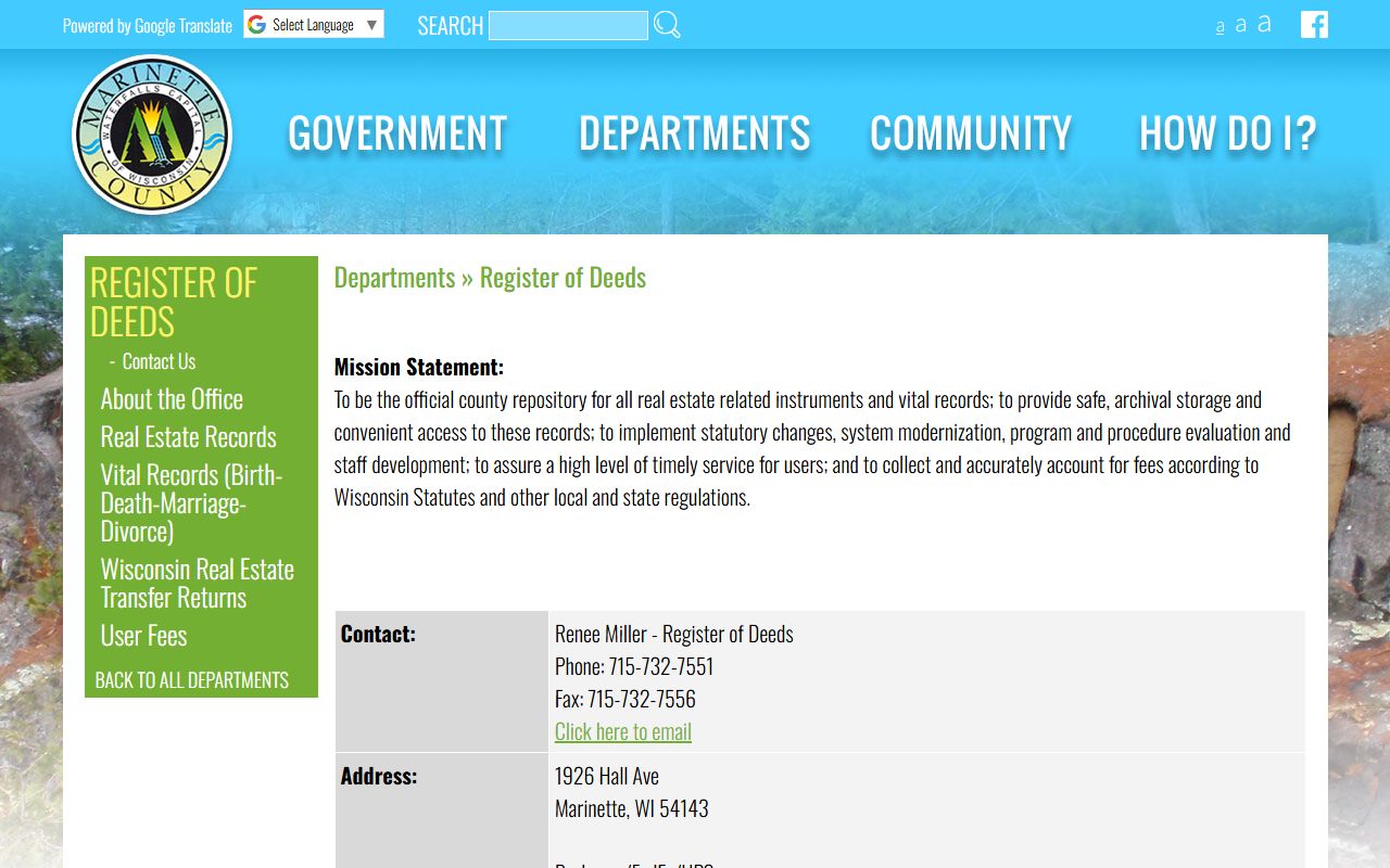 Marinette County Birth Records register of deeds office