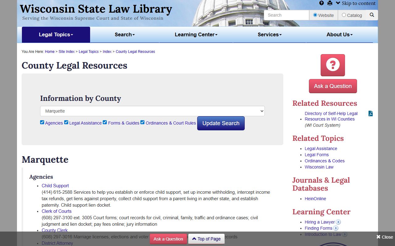 Marquette County Birth Records Wisconsin State Law Library page