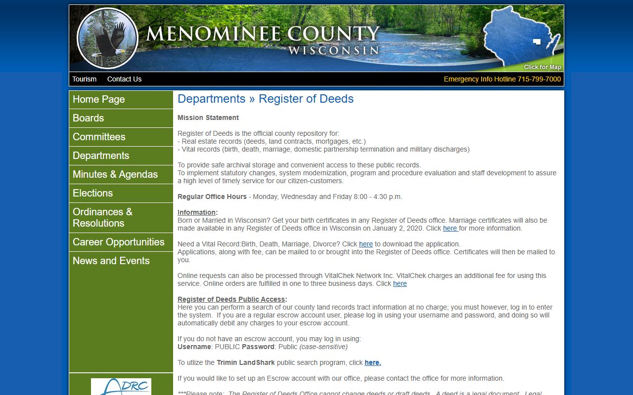 Menominee County Birth Records Register of Deeds office
