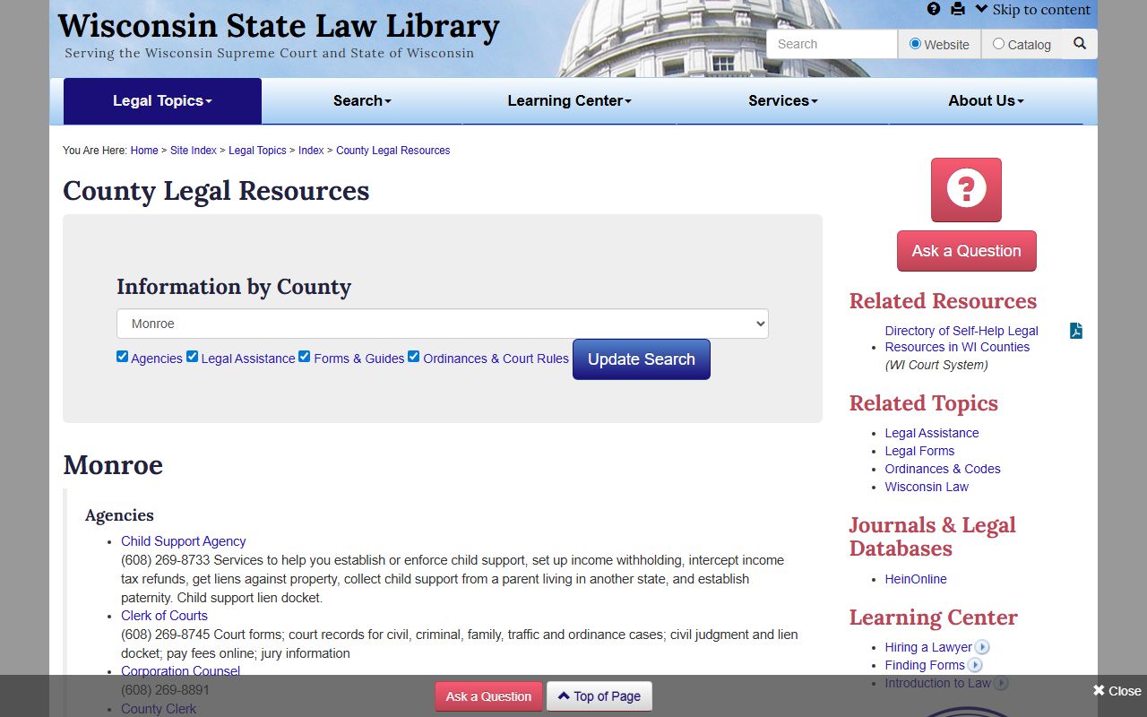 Monroe County Birth Records Wisconsin State Law Library page