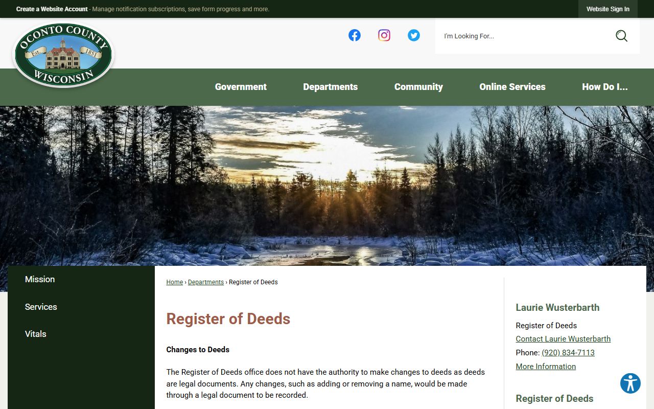 Oconto County Birth Records register of deeds office