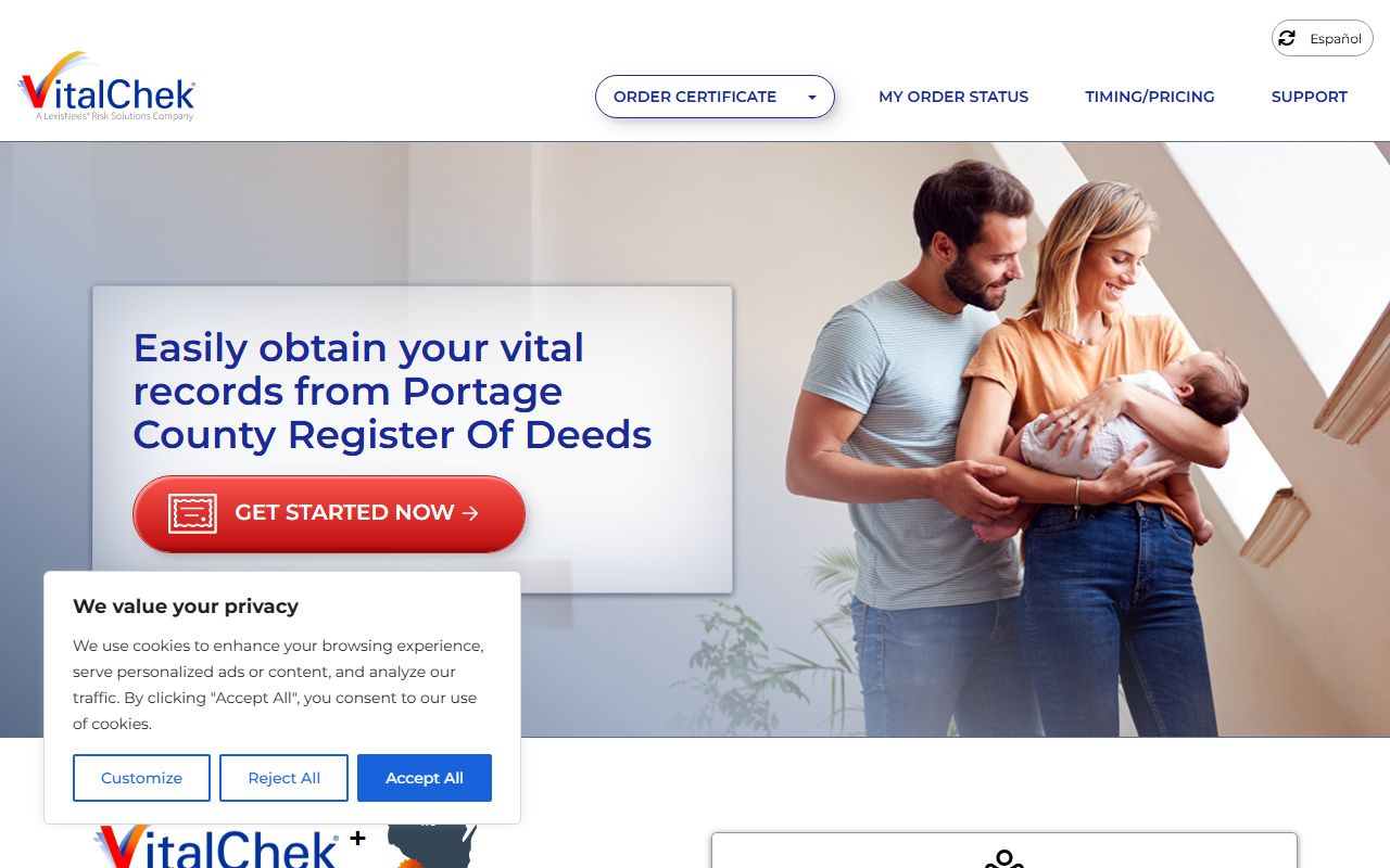 Portage County Birth Records VitalChek page