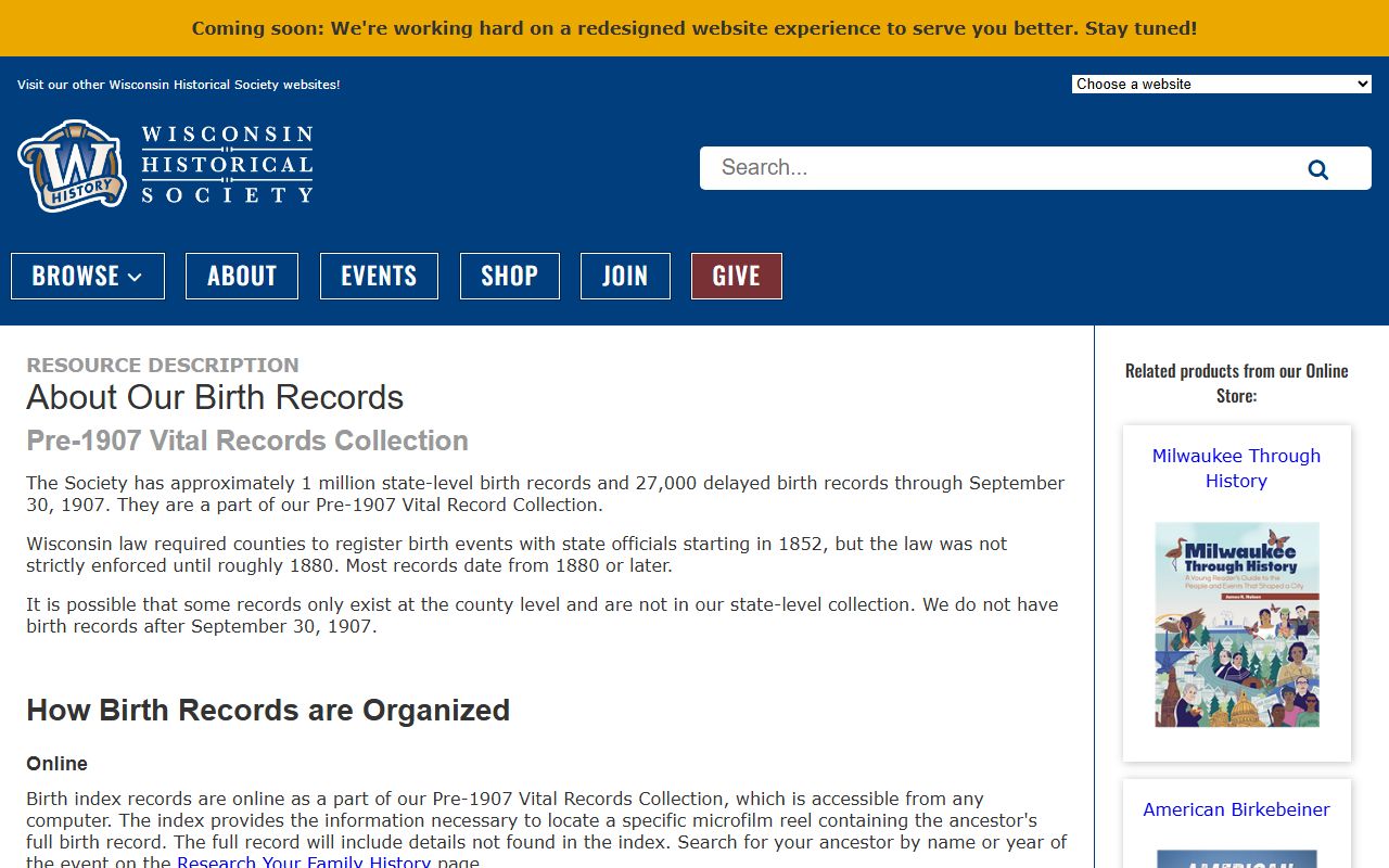 Wisconsin Birth Records pre-1907 historical guide